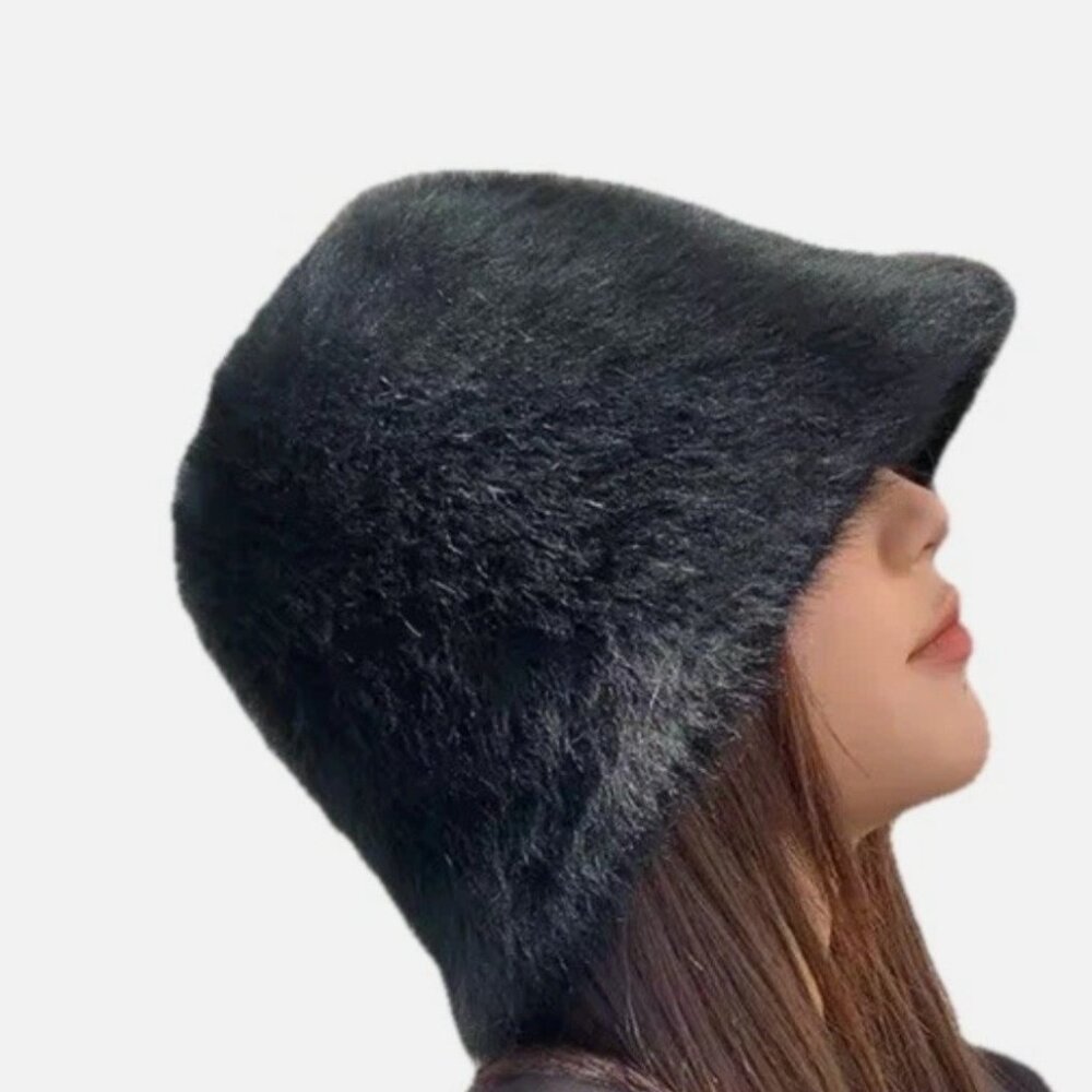 HOUSE OF HARLOW 1960 WOMEN'S BLACK FURRY TEXTURE STREET WEAR BUCKET HAT OS NWT - Picture 4 of 5